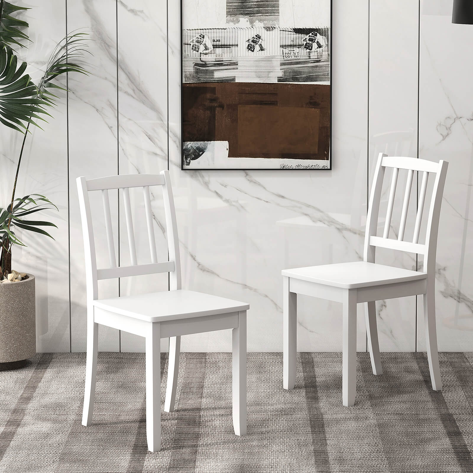 Angle. Costway - Wood Dining Chair Set of 2 with Rubber Wood Legs Curved Backrest for Kitchen - White.