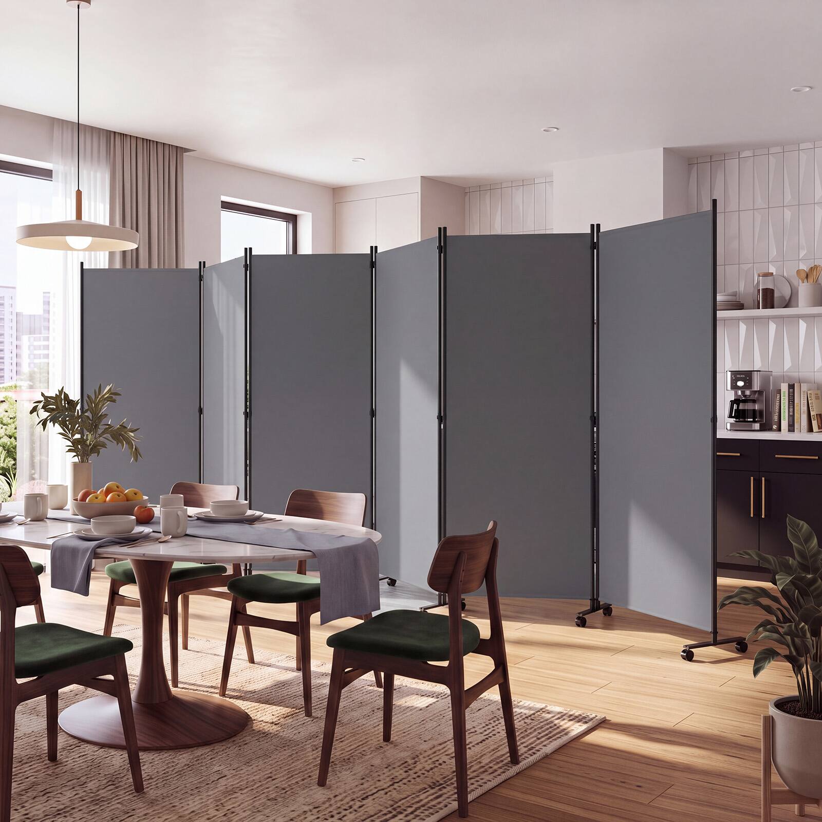 Alt View 4. Costway - Costway Room Divider with Lockable Wheels, 6 Panel Folding Privacy Screen for Office - Gray.
