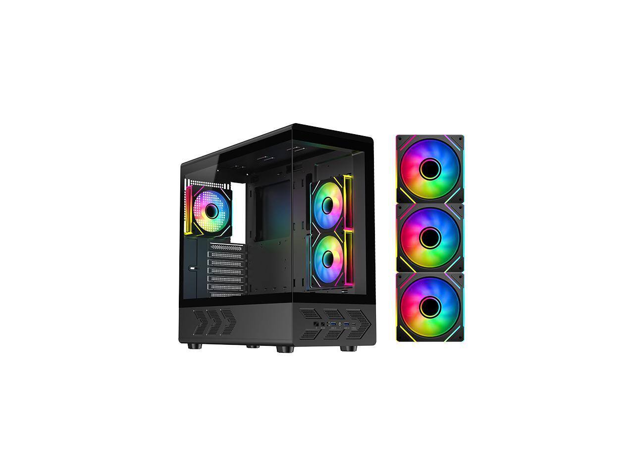Front. DIYPC - DIYPC IDX1-BK-ARGB Black USB3.0/Type C ATX Case w/ Tempered Glass & 3x ARGB Fans - Black.