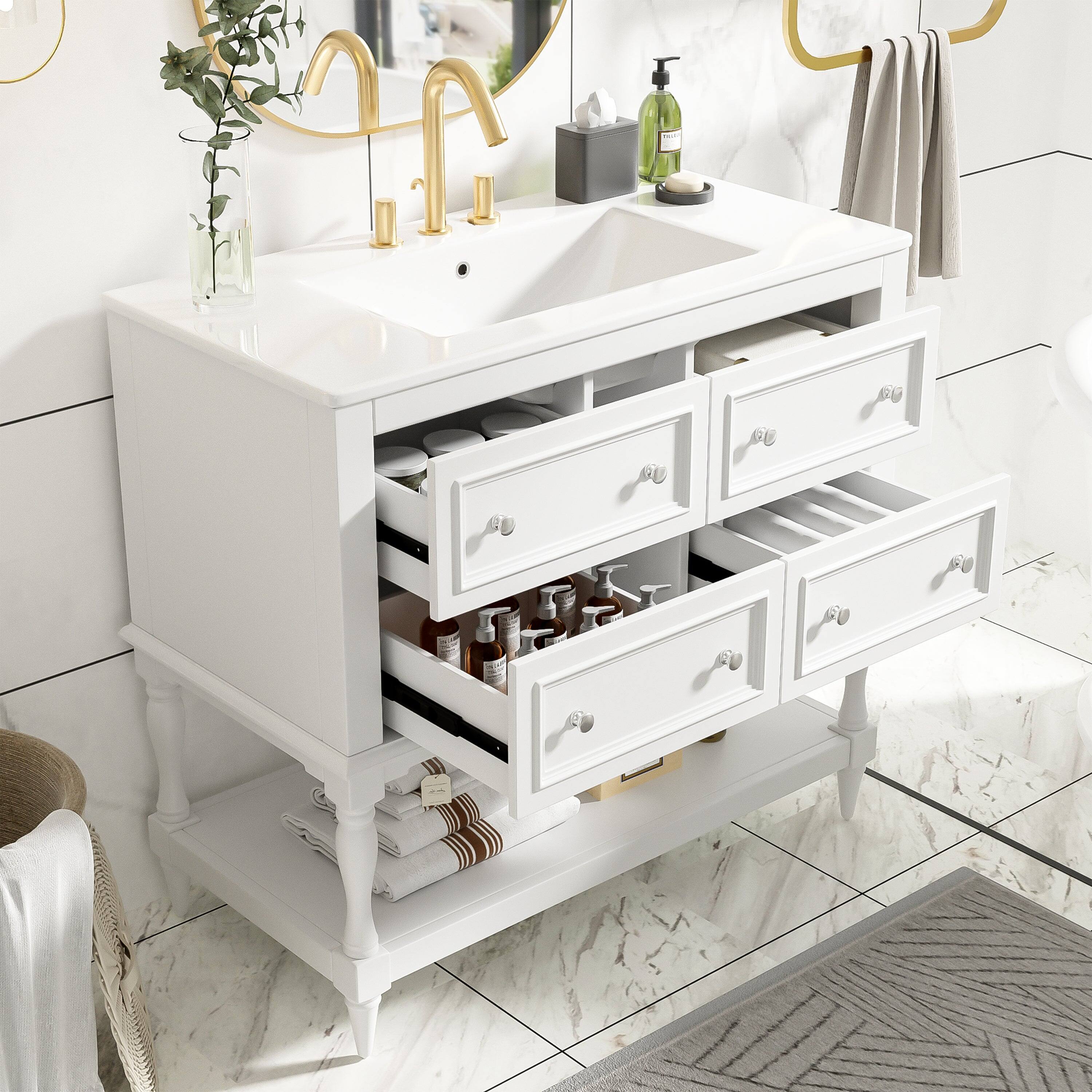Alt View 5. Boyel Living - 36 Inch Modern Bathroom Vanity with Ceramic Sink Four Drawers Two Cabinets White - White.