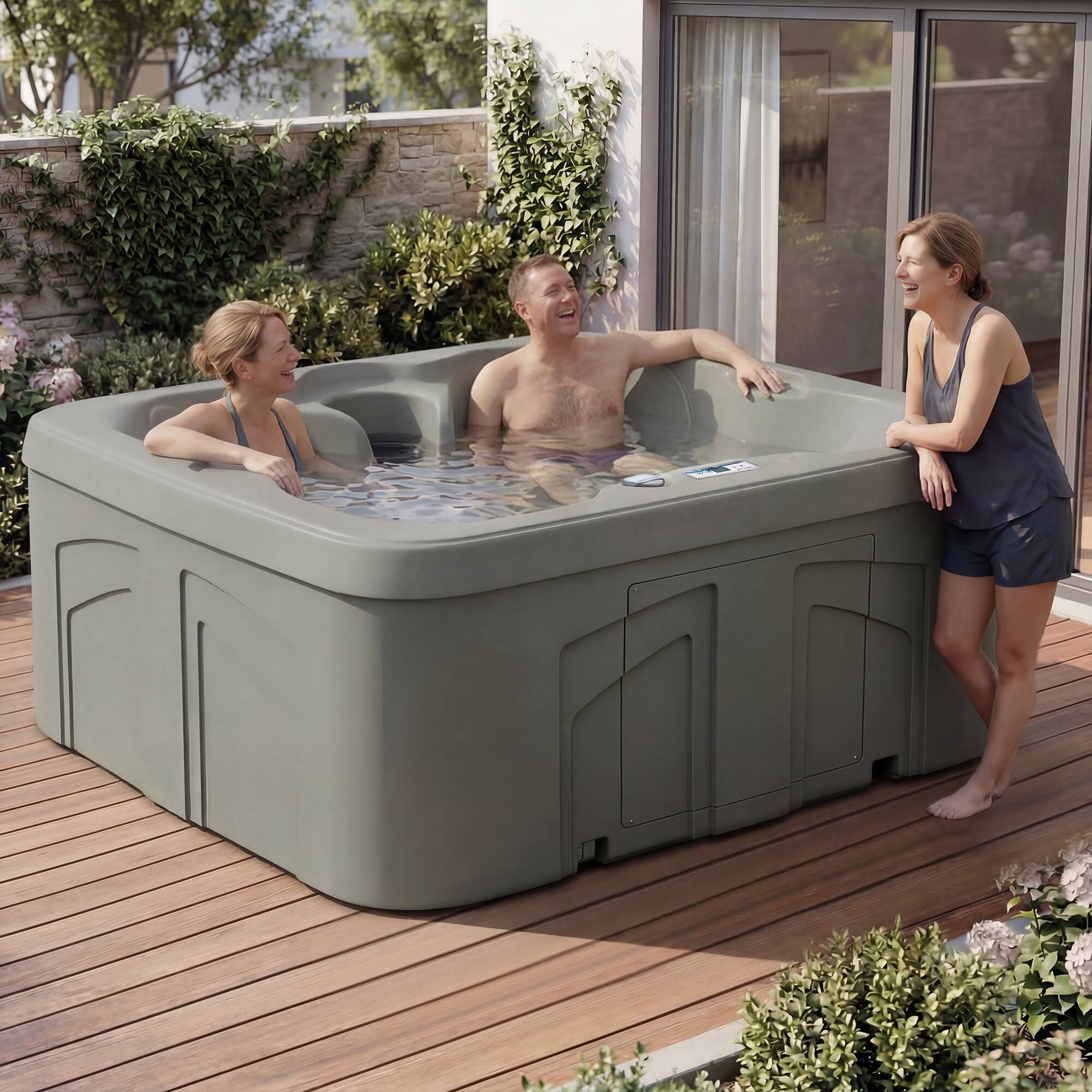 Alt View 7. Lifesmart - LifeSmart LS100 Taupe 4 Person Plug and Play Square Hot Tub Spa with Black Cover - Taupe.
