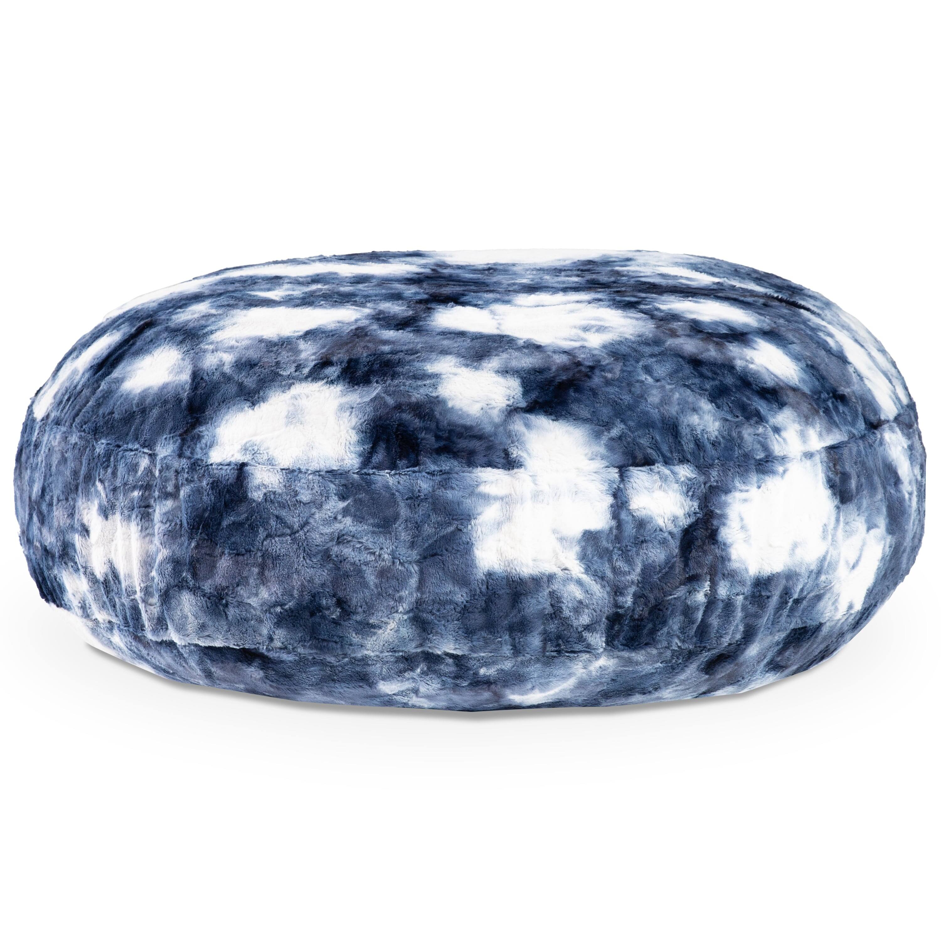 Angle. Jaxx - Jaxx Cocoon 4 Foot Bean Bag Chair - Faux Fur, Blue & White Print - Faux Fur - Blue & White Print.