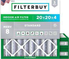Filterbuy - 20x20x4 MERV 8 Dust & Allergy Defense, Electrostatic Pleated HVAC AC Furnace Air Filters Replacement (3-Pack) - Silver