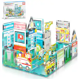 PicassoTiles - PICASSO-TILES Magnetic Tiles for Kids, 50PCS Metro City Town Hospital Theme, STEM Building Blocks Educational Toy