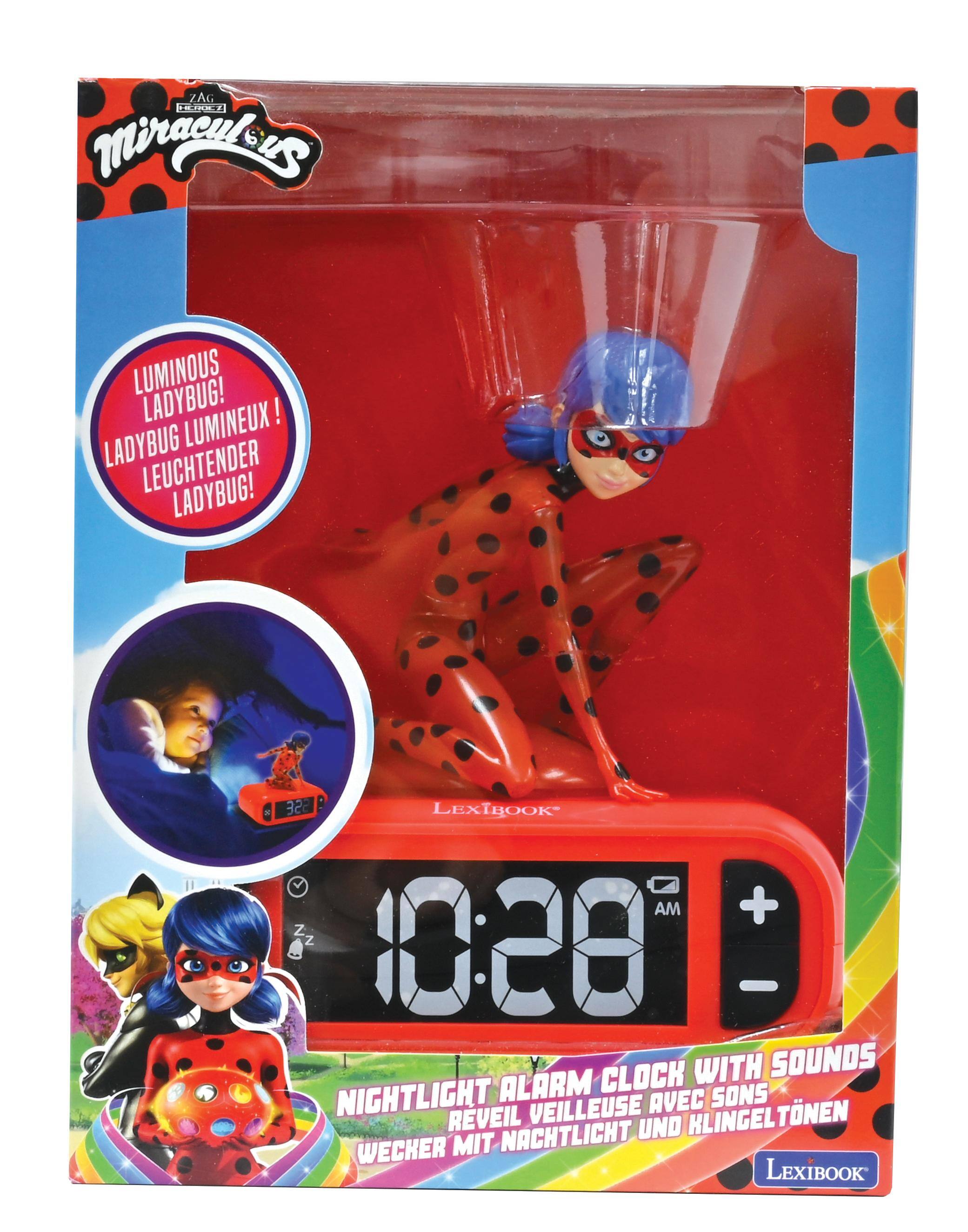 ZAG HEROES Miraculous  
LUMINOUS LADYBUG! LADYBUG LUMINEUX! LEUCHTENDER LADYBUG!  
LEXIBOOK AM + Z: Z 1028 - CLOCK WITH SOUNDS NIGHTLIGHT ALARM AVEC SONS REVEIL VEILLEUSE KLINGELTONEN NACHTLICHT UND WECHER MIT LEXIBOOK