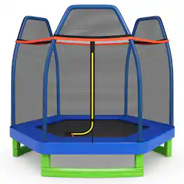 Kadyn - 7 Feet Kids Recreational Bounce Jumper Trampoline-Blue, Trampoline with Enclosure, Great Mini Trampoline