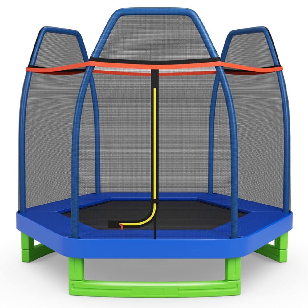 Front. Kadyn - 7 Feet Kids Recreational Bounce Jumper Trampoline-Blue, Trampoline with Enclosure, Great Mini Trampoline.