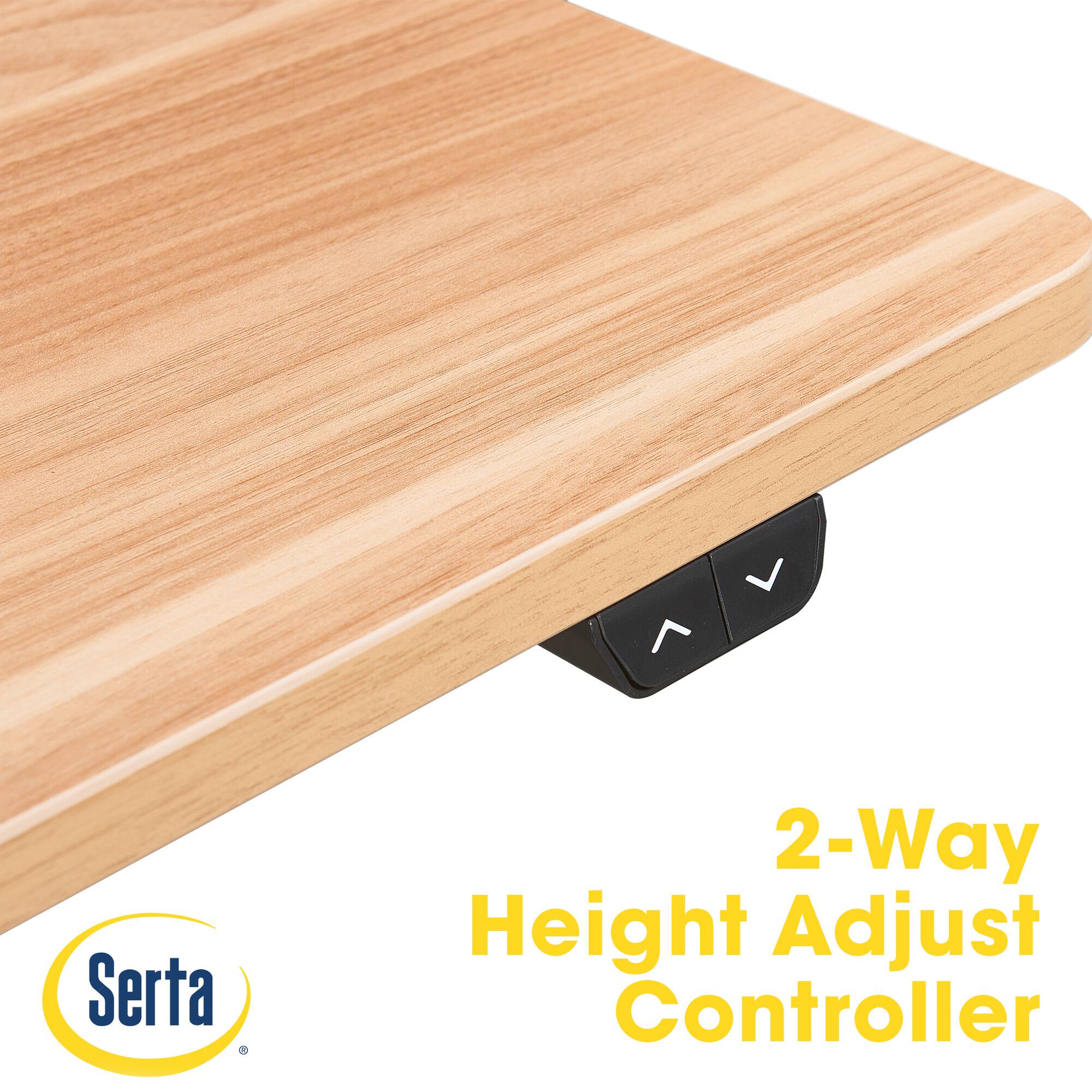 The image features a wooden table with a 2-way height adjust controller attached to it. The controller is designed to provide ergonomic support and comfort for the user. The table appears to be a part of a bed, indicating that the controller is likely used for adjusting the bed's height to suit the user's preferences and needs.