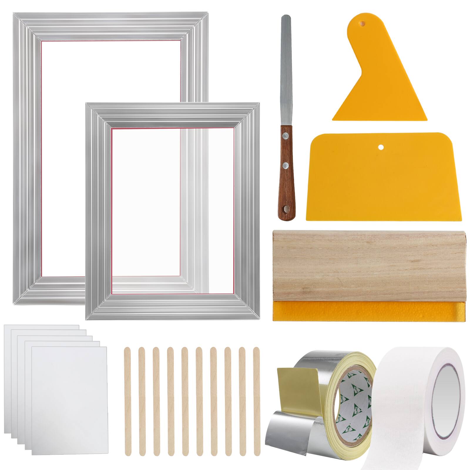 Alt View 5. VEVOR - Screen Printing Kit, 2 Pieces Aluminum Silk Screen Printing Frames 8x10/10x14in 110 Count Mesh, 2 Tapes and Screen - Silver.