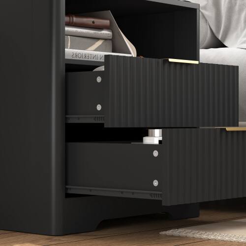 Alt View 4. LUCKY ONE - Smart Nightstand with Charging Station Voice Night Light Storage Cabinet - Black.