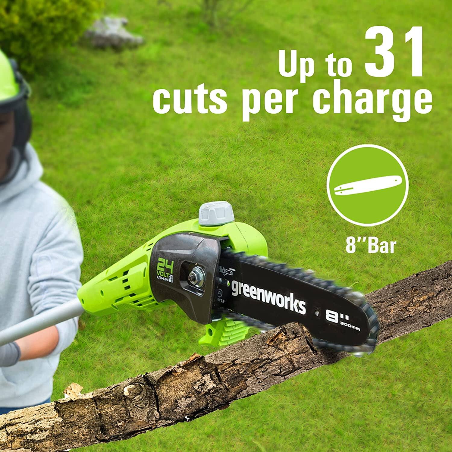 Up to 31 cuts per charge  
24VOLT  
8" Bar  
greenworks