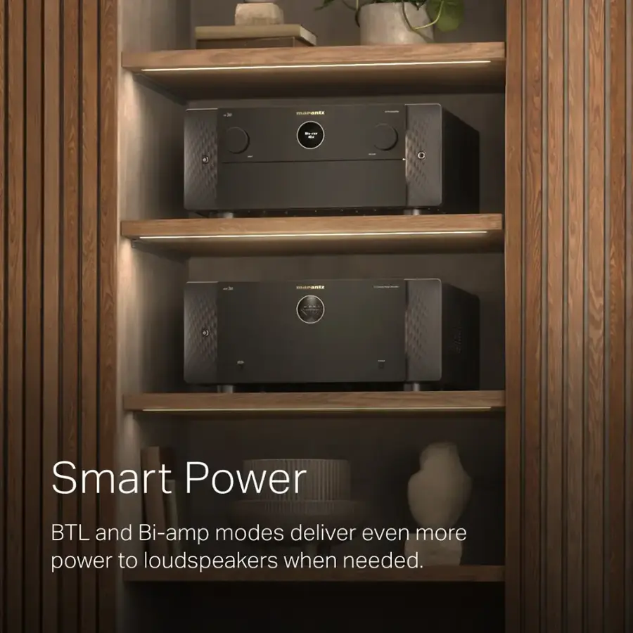 Smart Power BTL and Bi-amp modes deliver even more power to loudspeakers when needed.