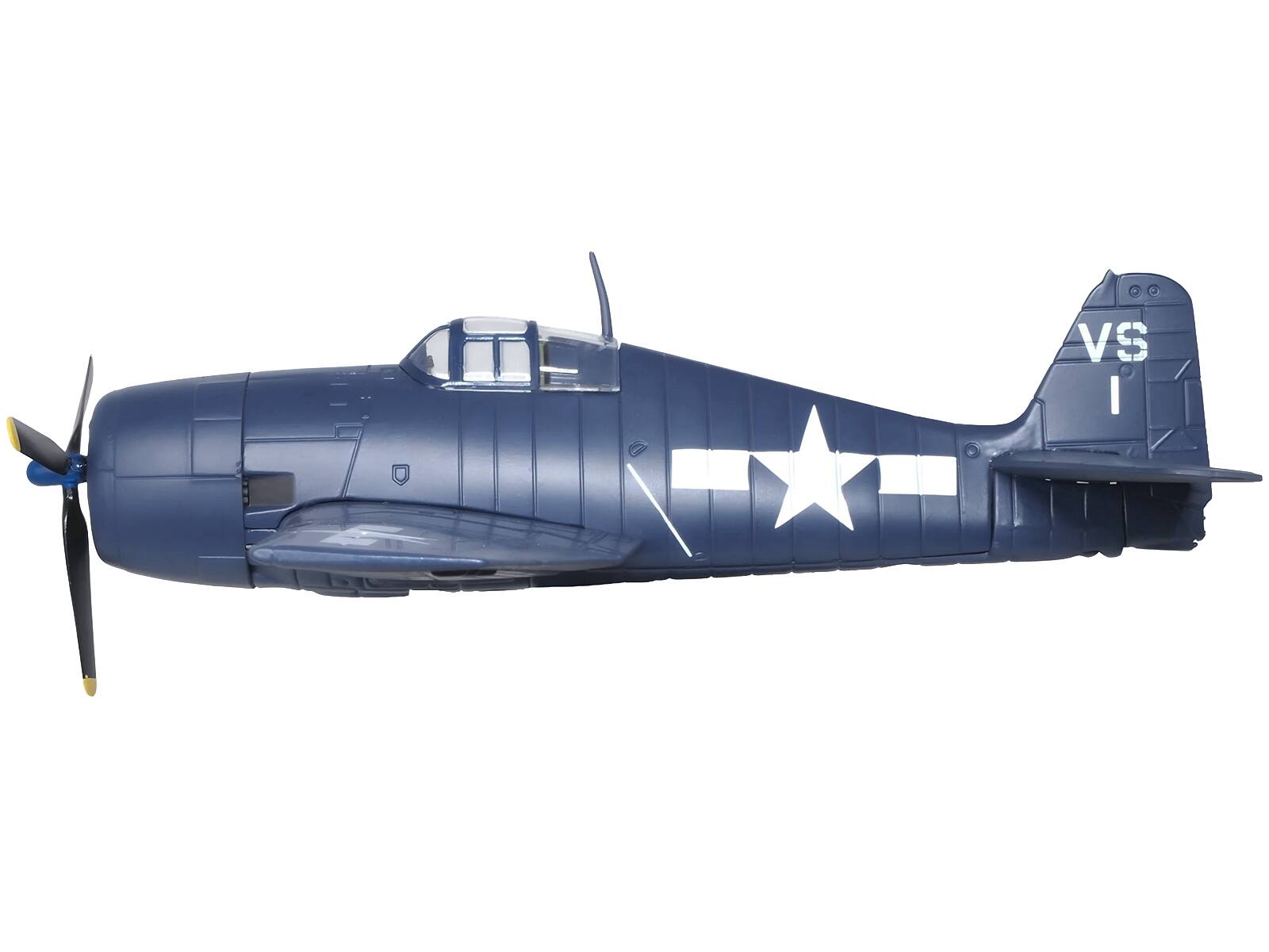 Angle. Oxford Diecast - Grumman Hellcat F6F-5 Fighter Aircraft "Lt. Cdr. Willard E. Eder VS-1 1945" United States Navy 1/72 "Oxford Aviation" - Blue.