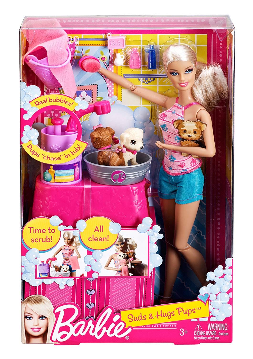 Suds & Hugs Pups Playset - Includes Barbie doll, 2 puppies, bath-themed outfits, and countless bath accessories - Multi