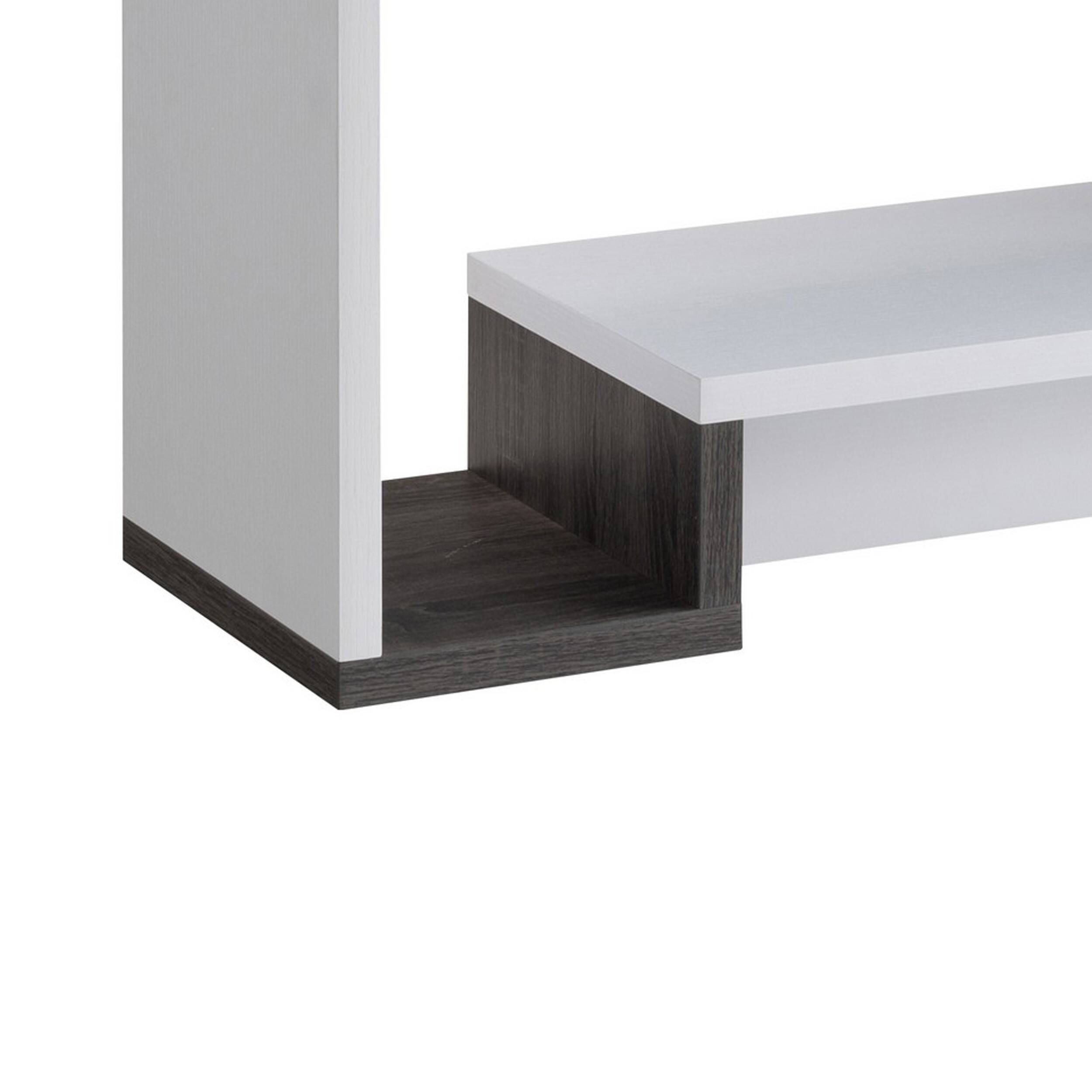 Back. Manhattan Lane - 36 Inch Modern Console Table, Multilevel Wood Shelves - White, Gray.