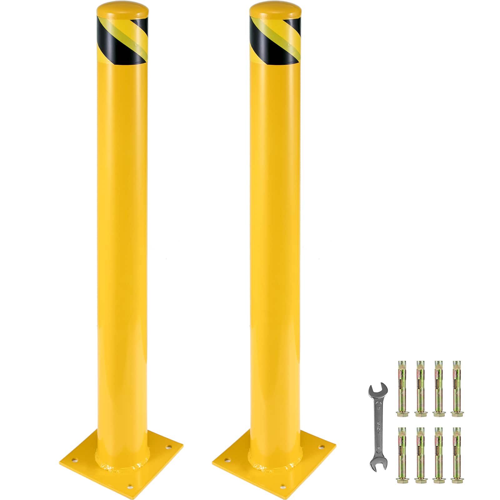 VEVOR - Safety Bollard, 36 Inch Height Bollard Post, 5.5 Inch Diameter Steel Pipe Safety Bollard Post, Yellow Steel Bollard - Black & Yellow