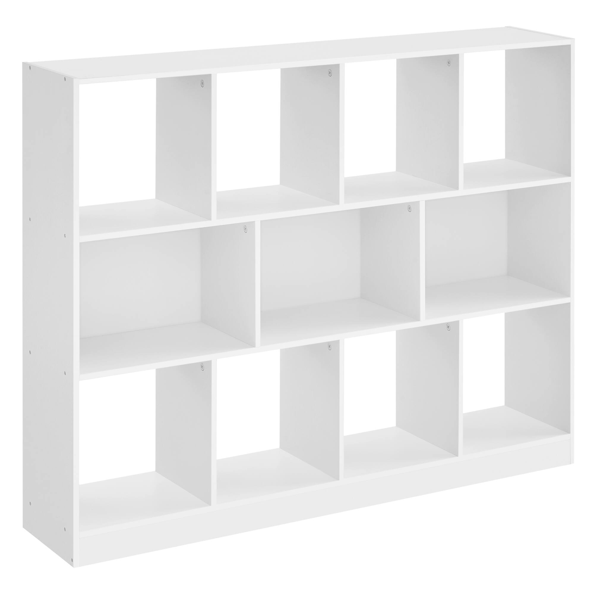 Left. Songmics Home - Bookcase, Bookshelf, Freestanding Storage Unit, 11 Open Compartments, Can Be Used Horizontally, Vertically, Upside Down - White.