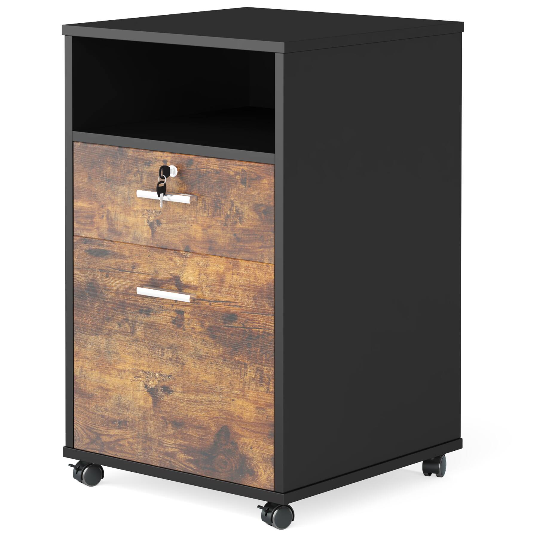 Left. TinyHomie - Mobile File Cabinet with Lock 2 Drawer Wood Filing Cabinet for Letter Size Files Rolling Printer Stand.