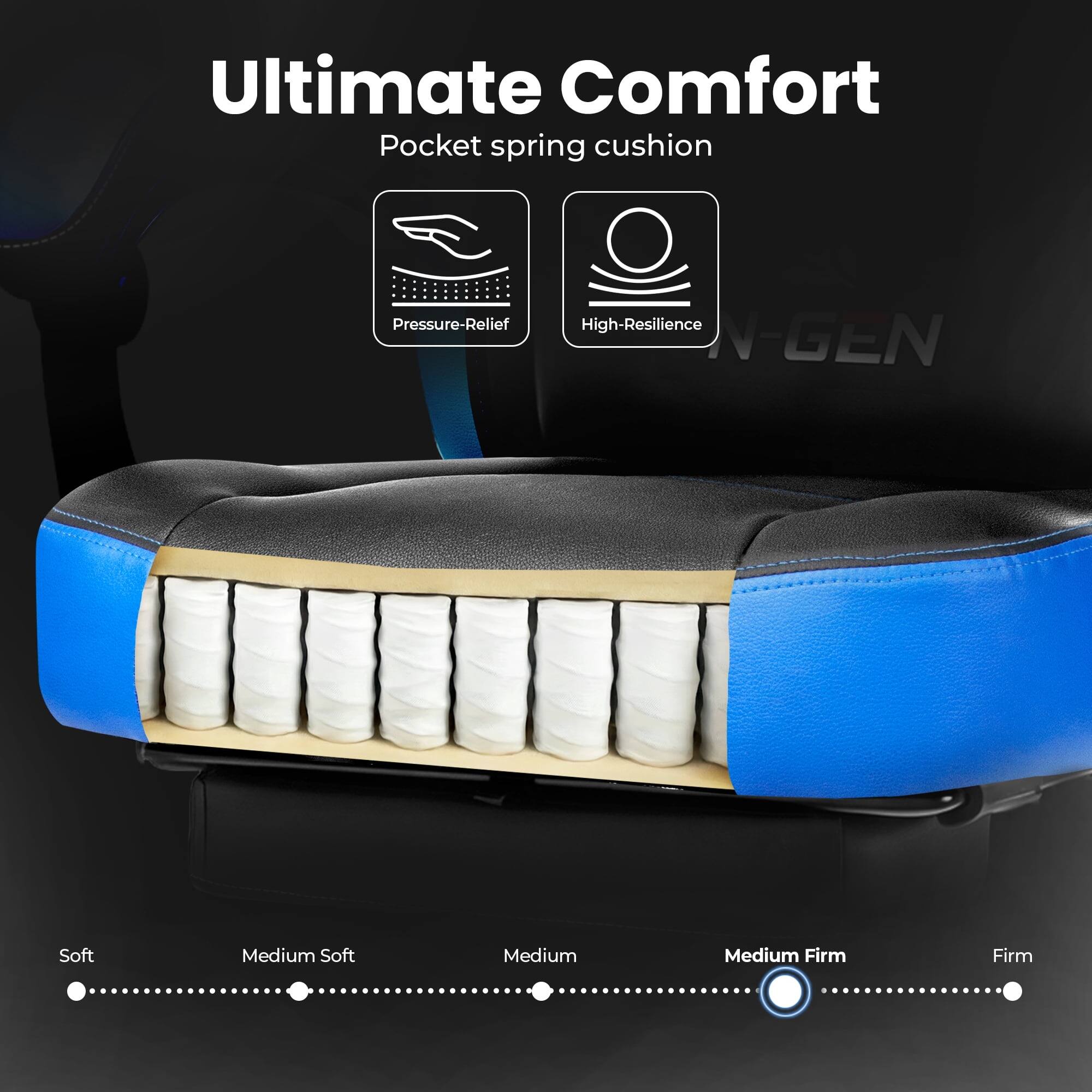 Ultimate Comfort  
Pocket spring cushion  
Pressure-Relief  
High-Resilience  
N-GEN  

Soft  
Medium Soft  
Medium  
Medium Firm  
Firm