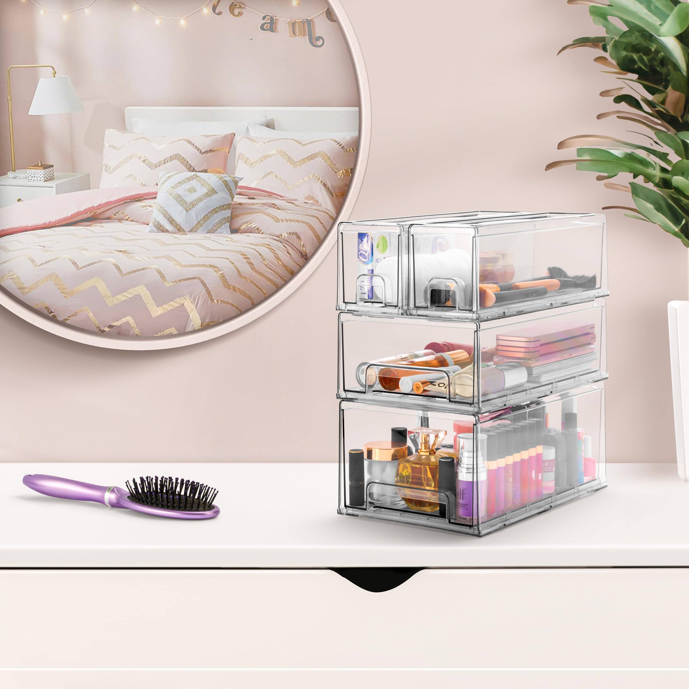 Alt View 4. Sorbus - Sorbus Clear Stackable Storage Drawers, 6-Pack Plastic Organizer Bins with Handles - Clear.