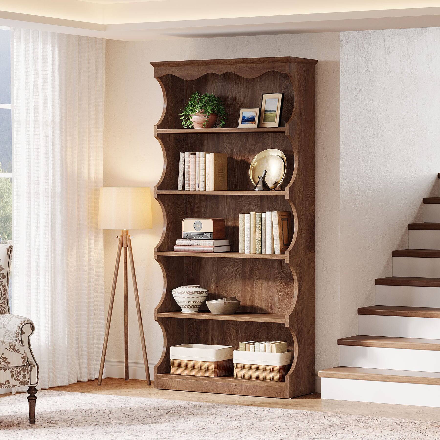 Alt View 2. Tribesigns - Bookshelf with Storage Shelves, Freestanding Design and Book and Decor Display for Living Room and Study - Brown.