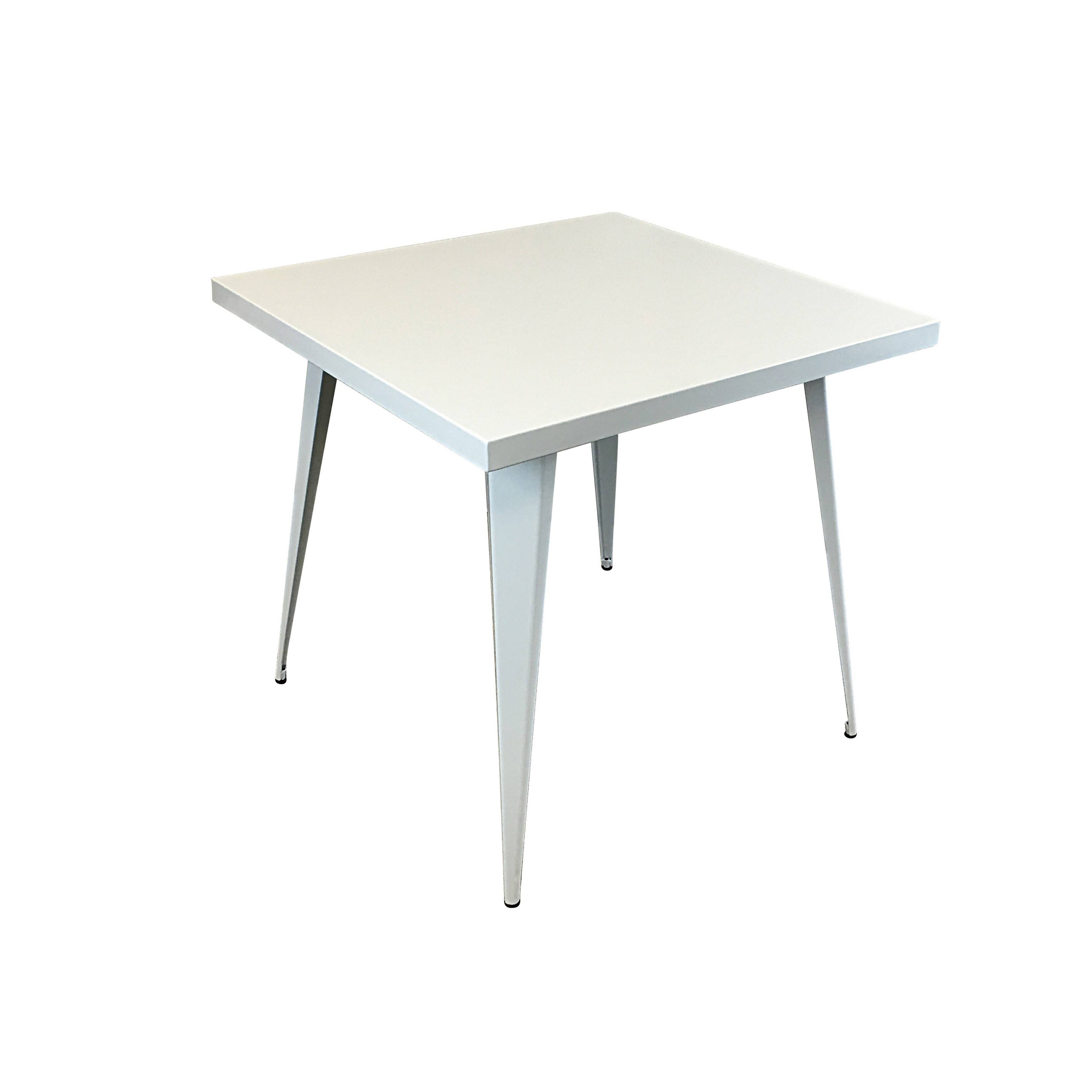 Angle. Manhattan Lane - Oran 32 Inch Dining Table, Square Metal Top, Tapered Legs - White.
