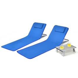 Costway - 3-Piece Beach Lounge Chair Mat Set 2 Adjustable Lounge Chairs with Table - Blue