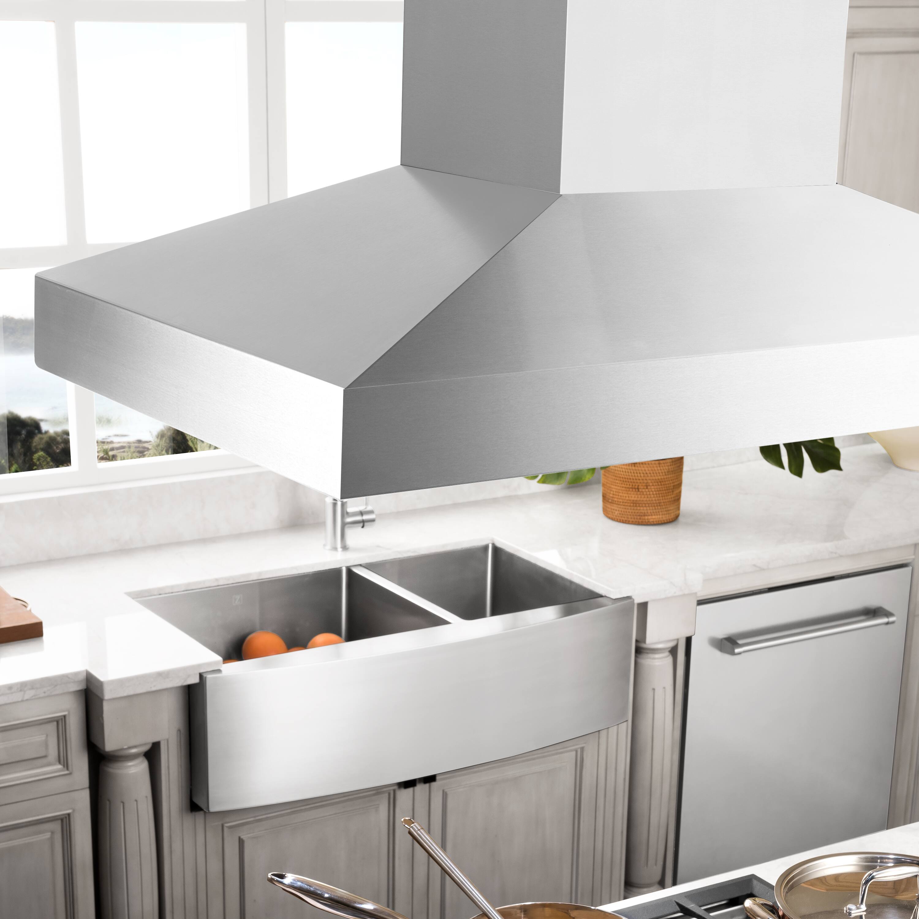 Alt View 13. ZLINE - 42 in. ZLINE CrownSound™Ducted Vent Island Mount Range Hood in Stainless Steel with Built-in Bluetooth Speakers - Stainless steel.