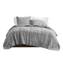 Gracie Mills - Griffin 3-Piece Grid Design Cotton Coverlet Set - Gray