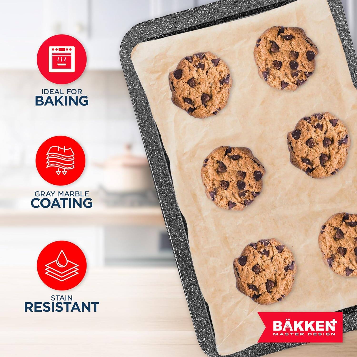 112 IDEAL FOR BAKING, GRAY MARBLE COATING, STAIN RESISTANT, BKKEN MASTER DESIGN