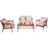 Front. Costway - Costway 4PCS Outdoor Rattan Furniture Set Acacia Wood Table Cushioned Sofa Chair Garden - Coffee.