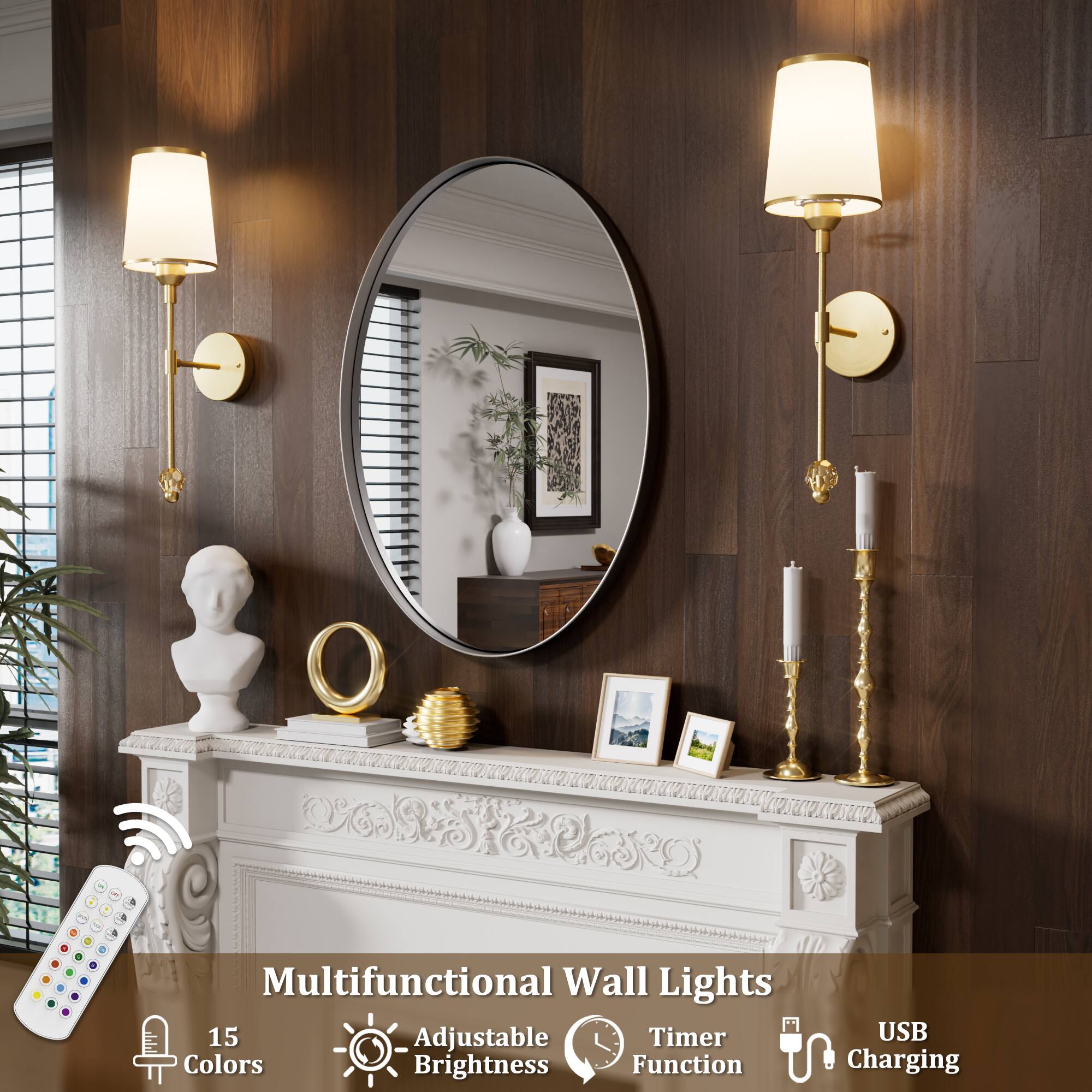Multifunctional Wall Lights

- 15 Adjustable Colors
- Brightness Function
- Timer Function
- USB Charging