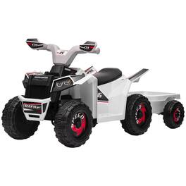 BreeBe - Aosom 6V Kids Electric ATV Quad w/ Back Trailer, Forward/Backward, Durable Wheels, ride on Toy, Age 18–36 Months - White