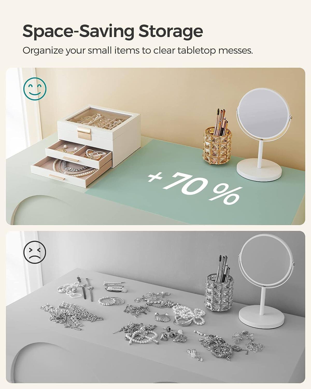 Space-Saving Storage  
Organize your small items to clear tabletop messes.  

+70%