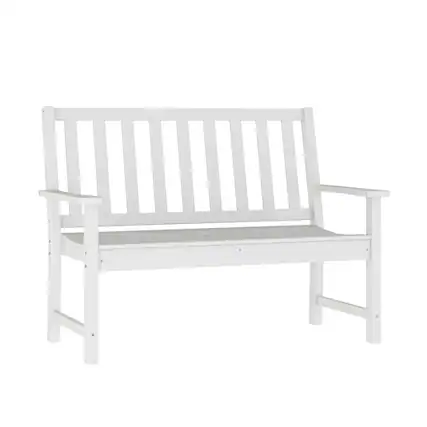 Front. Flash Furniture - Ellsworth Commercial Grade 50" All Weather Indoor/Outdoor Recycled HDPE Bench with Contoured Seat in White - White.