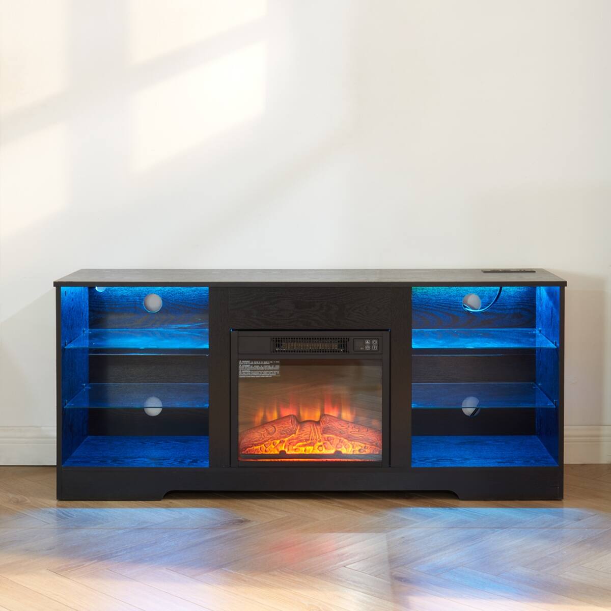 Alt View 10. Loheer - Loheer Electric Fireplace TV Stand with LED Lights, Black TV Stand for 65 Inch TV, 58" W - Black.