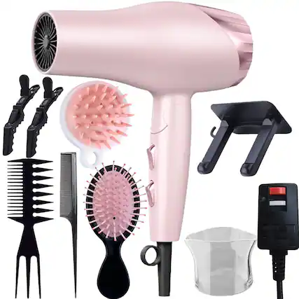 Front. Morfone - 9pcs foldable hair dryer set. Portable hair styling tool for home, travel or business trips. Can be used as a gift set..