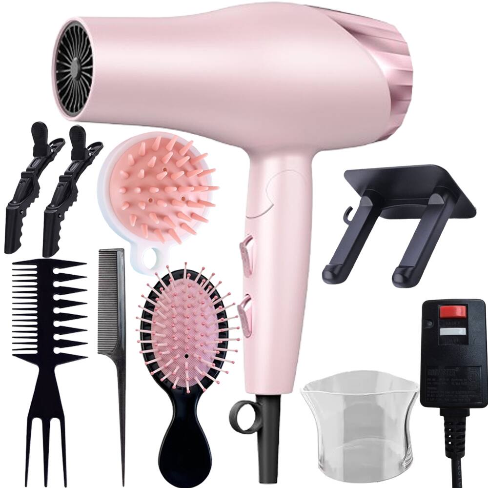 Front. Morfone - 9pcs foldable hair dryer set. Portable hair styling tool for home, travel or business trips. Can be used as a gift set..