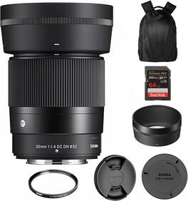 Sigma - 30mm f/1.4 DC DN Contemporary Lens for Fujifilm X, 52mm UV, 64GB,Bag Kit
