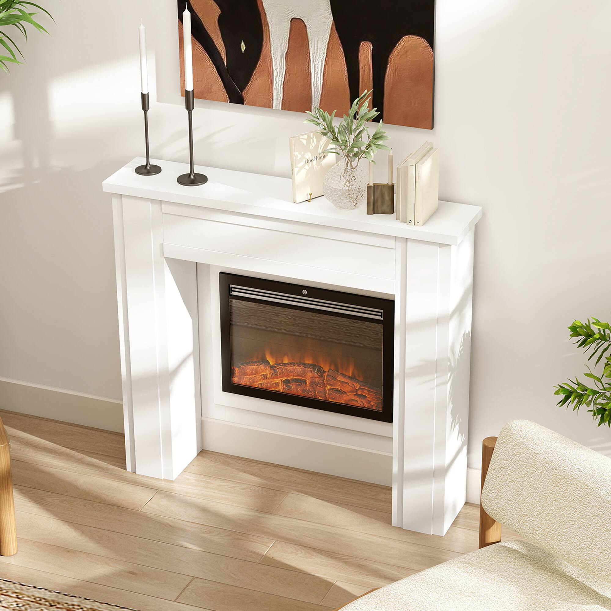 Alt View 8. Homcom - Fireplace Mantel, Freestanding Fireplace Surround with Leg for Electric Fireplaces - white.