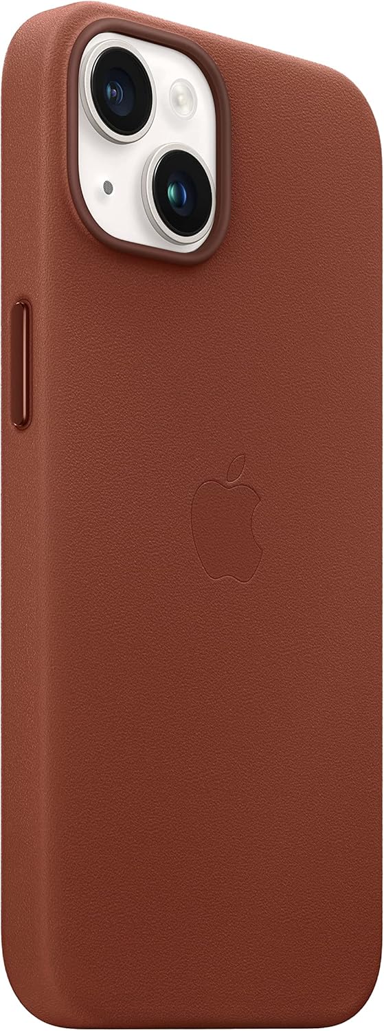 Angle. Apple - Apple iPhone 14 Leather Case with MagSafe - Umber - Umber.