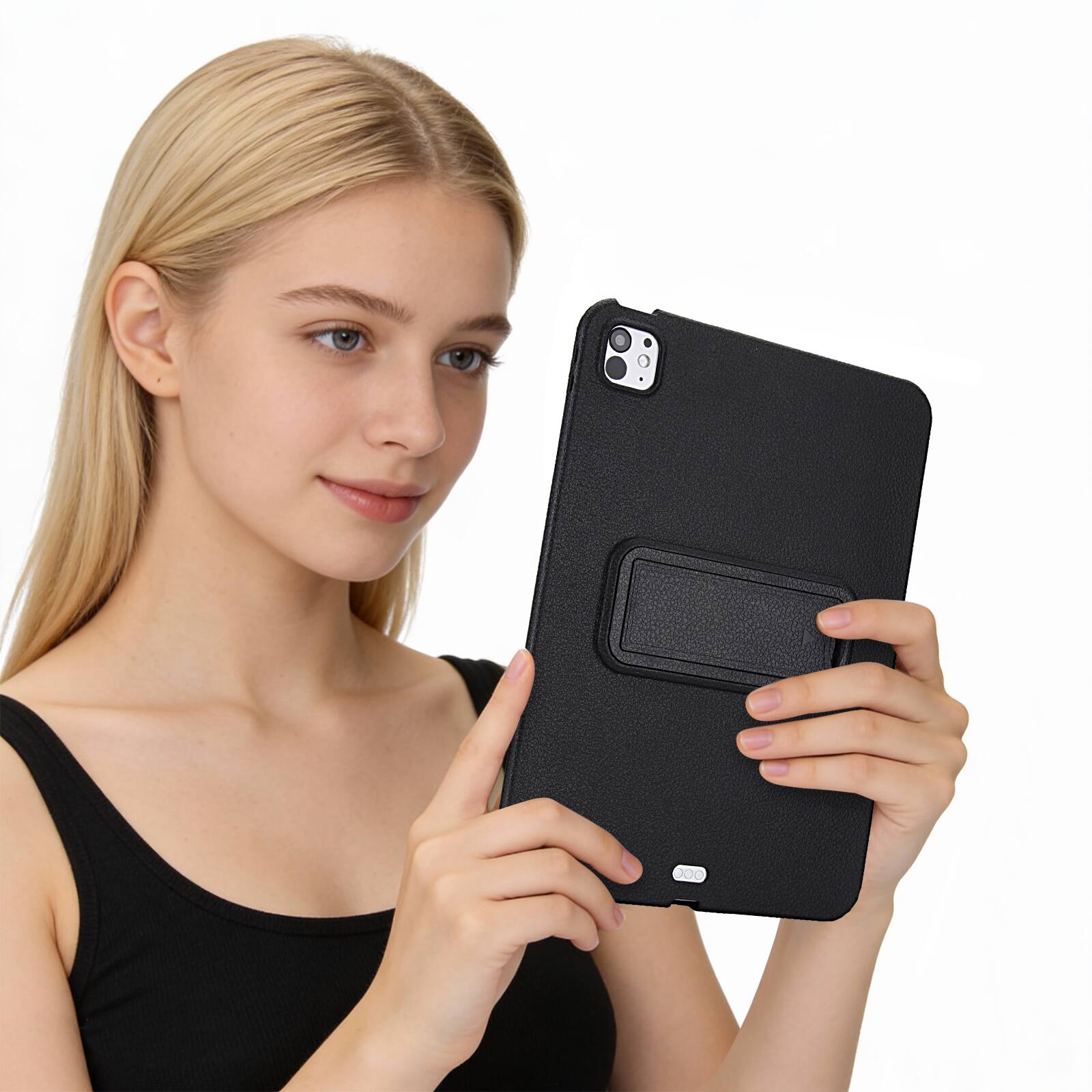 Alt View 1. Dteck - Shockproof Case for Apple iPad Pro (M5) 11" 2025, Slim Leather Texture Protective Cover with Multi Angle Folding Stand - Black.