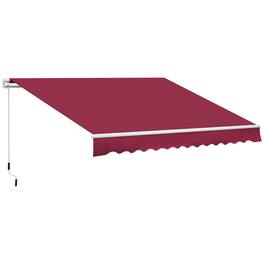 Outsunny - 12' x 8' Retractable Awning Patio Awnings Sun Shade Shelter with Manual Crank Handle, 280g/m² UV - Red