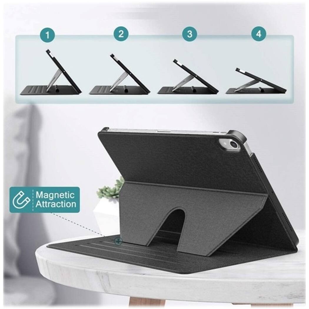 The image showcases a tablet case with a magnetic attraction feature. The case is designed to hold the tablet securely and is displayed on a table. The case is available in four different colors, making it an attractive option for those looking to protect and enhance their tablet experience.