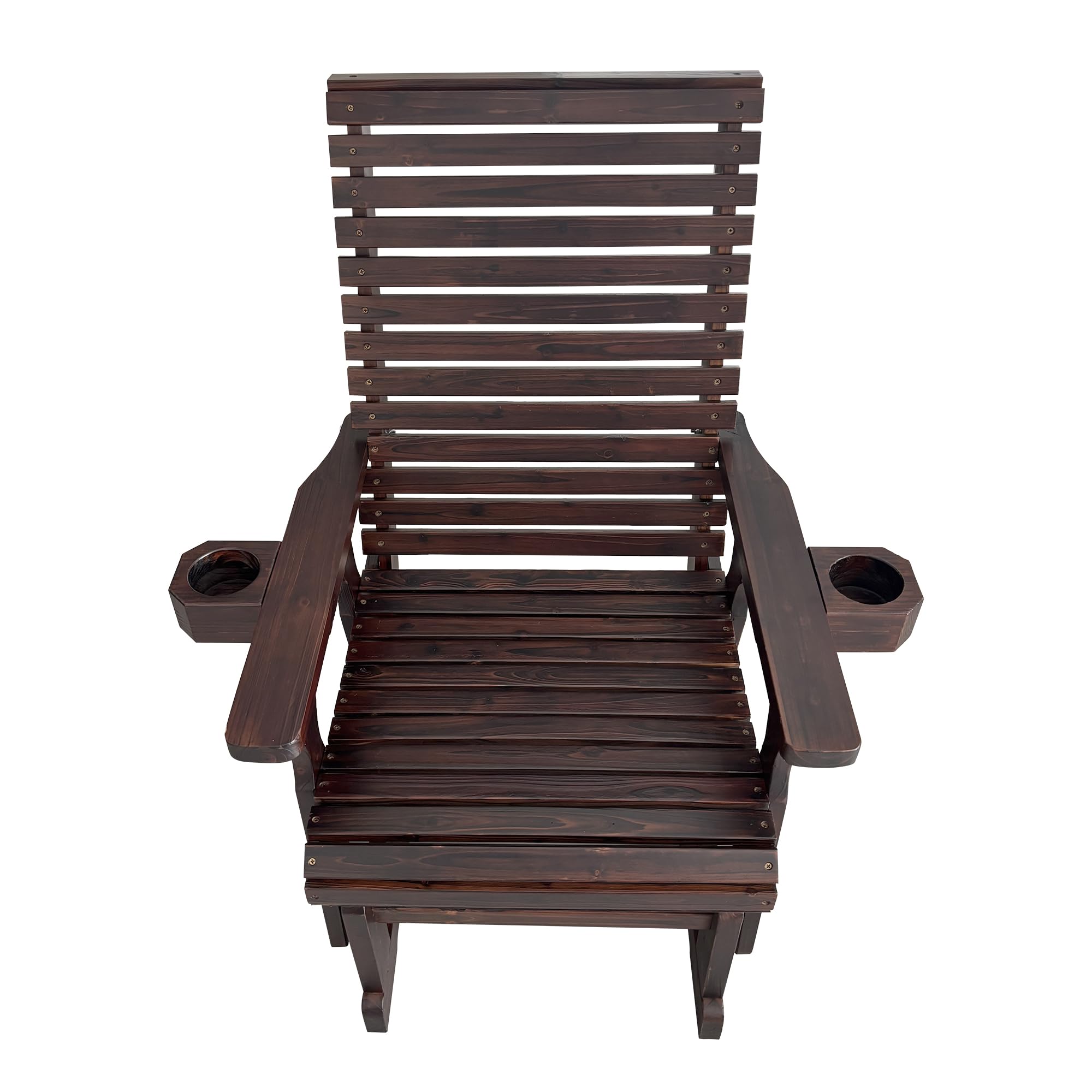 Angle. Fortune Candy - Wooden Patio Glider for One Person, with High Back and Deep Contoured Seat, Solid Fir Wood, Heavy Duty 600 LBS - Deep Brown.