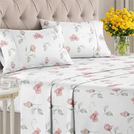 CGK Linens - Luxuriously Soft 4-Piece Floral Sheet Set - Wrinkle-Resistant, Printed Pattern - Queen - Rosebud