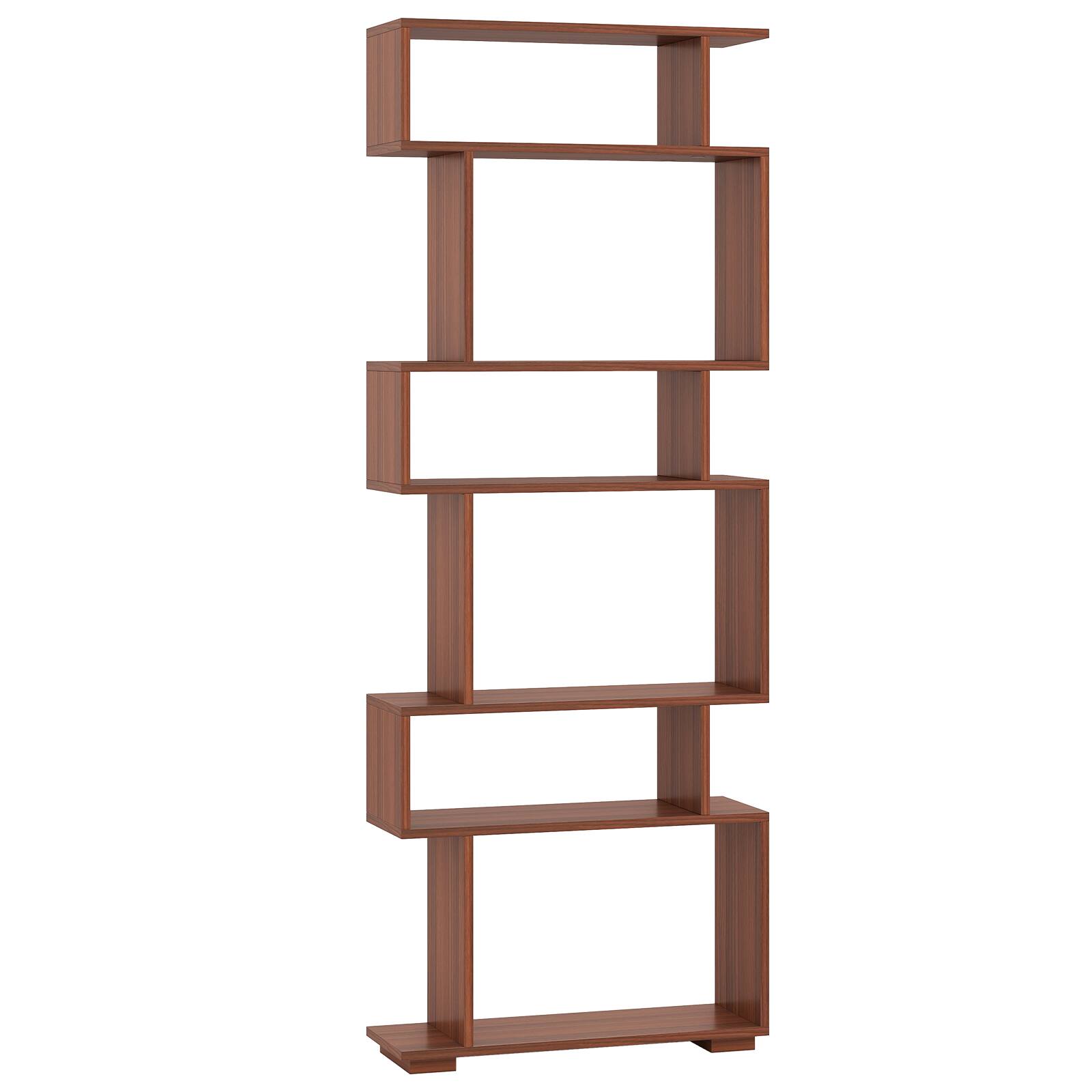Alt View 8. Costway - Costway 6-tier Storage Bookshelf S-shaped Geometric Bookcase with Anti-toppling Kits Orange - Walnut.