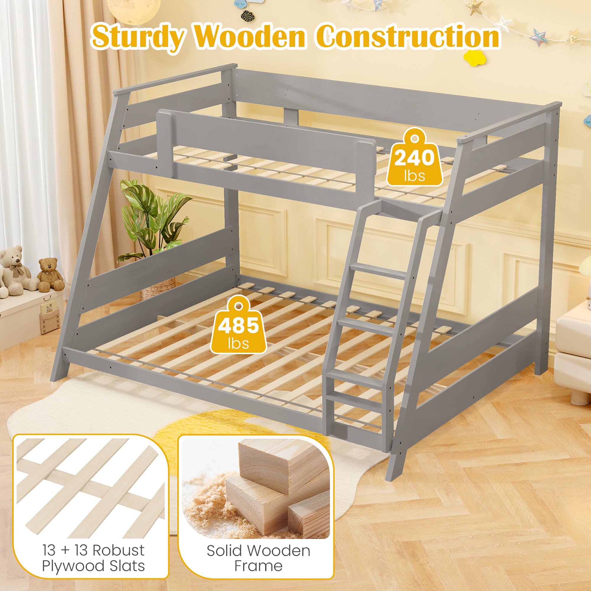 Sturdy Wooden Construction

240 lbs

485 lbs

13 + 13 Robust Plywood Slats

Solid Wooden Frame
