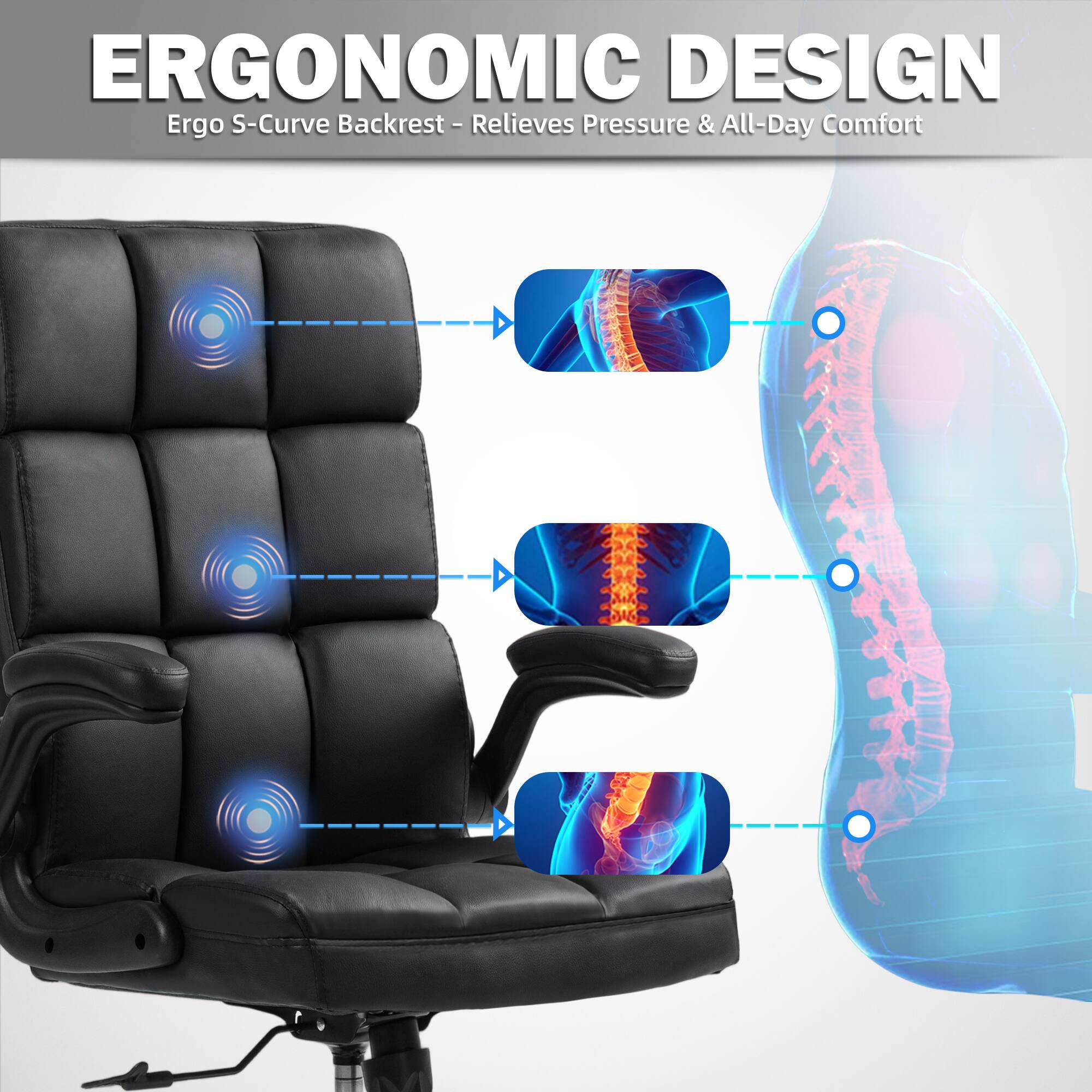 ERGONOMIC DESIGN  
Ergo S-Curve Backrest - Relieves Pressure & All-Day Comfort