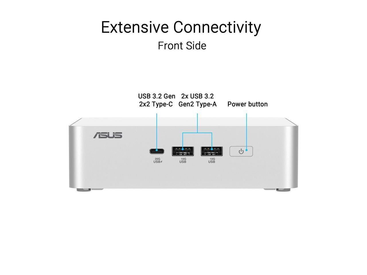 Extensive Connectivity  
Front Side  
USB 3.2 Gen 2x2 Type-C  
2x USB 3.2 Gen2 Type-A  
Power button  
20G USB  
10G USB  
10G USB